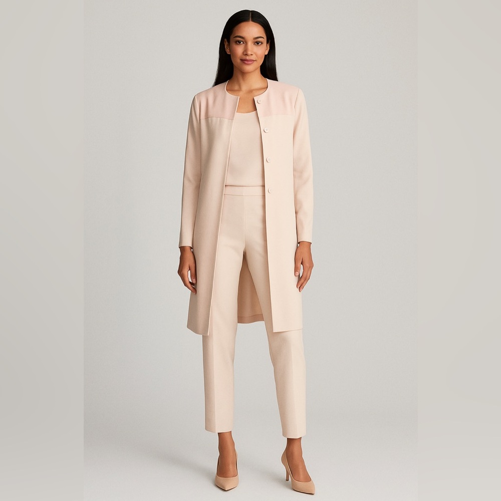 Brooks Brothers Italian Wool Coat & Pant Suit Set Blush/Cream